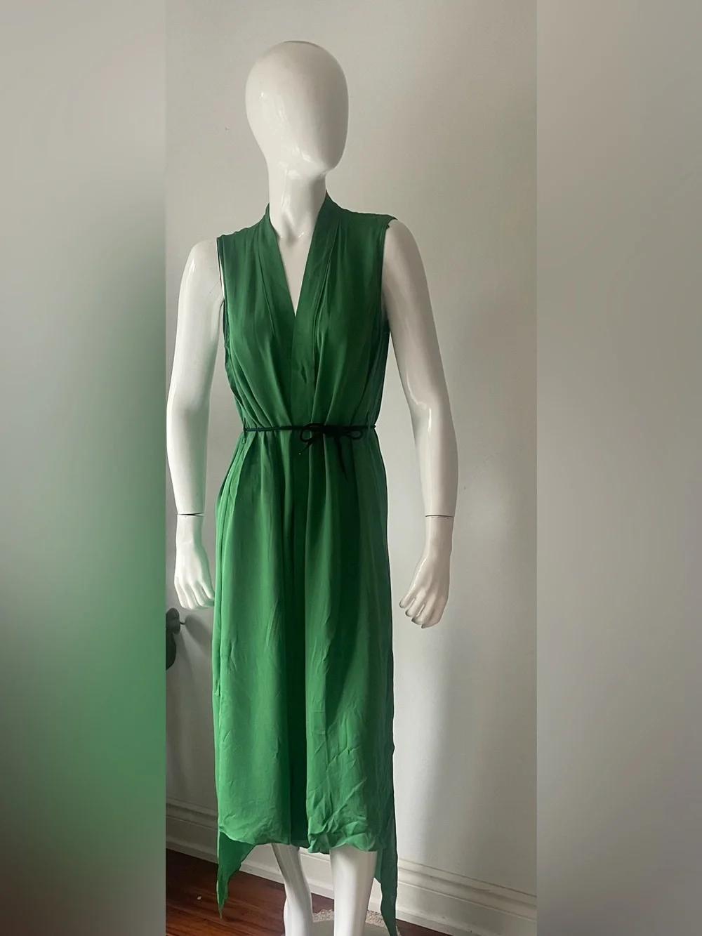 Massimo Dutti Silk Green Wrap Caftan Dress Midi Relaxed Fit Medium - Picture 3 of 8